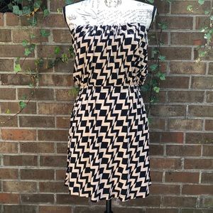Strapless black & tan dress